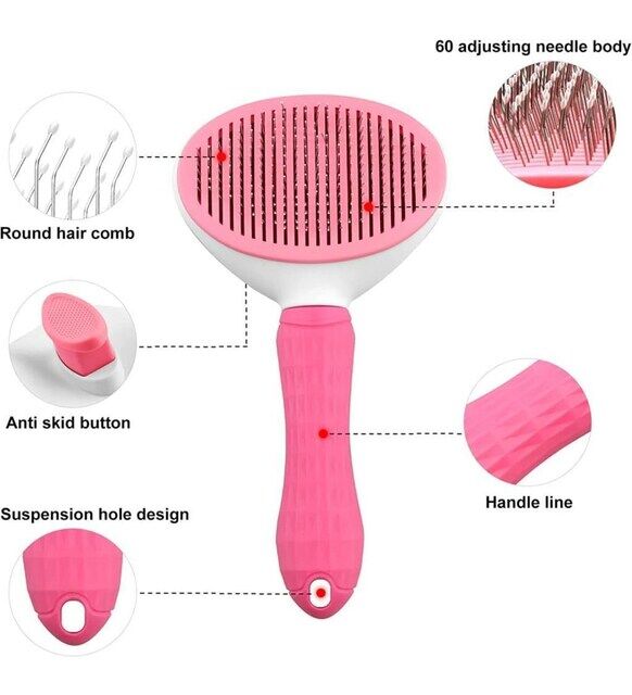 Karamel Pet Kendini Temizleyen Tuşlu Kedi Köpek Tarağı Pembe 10 x 20 cm