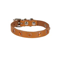 Doggie Taşlı Kedi ve Yavru Köpek Tasması 1,0x19 cm Kamel Small