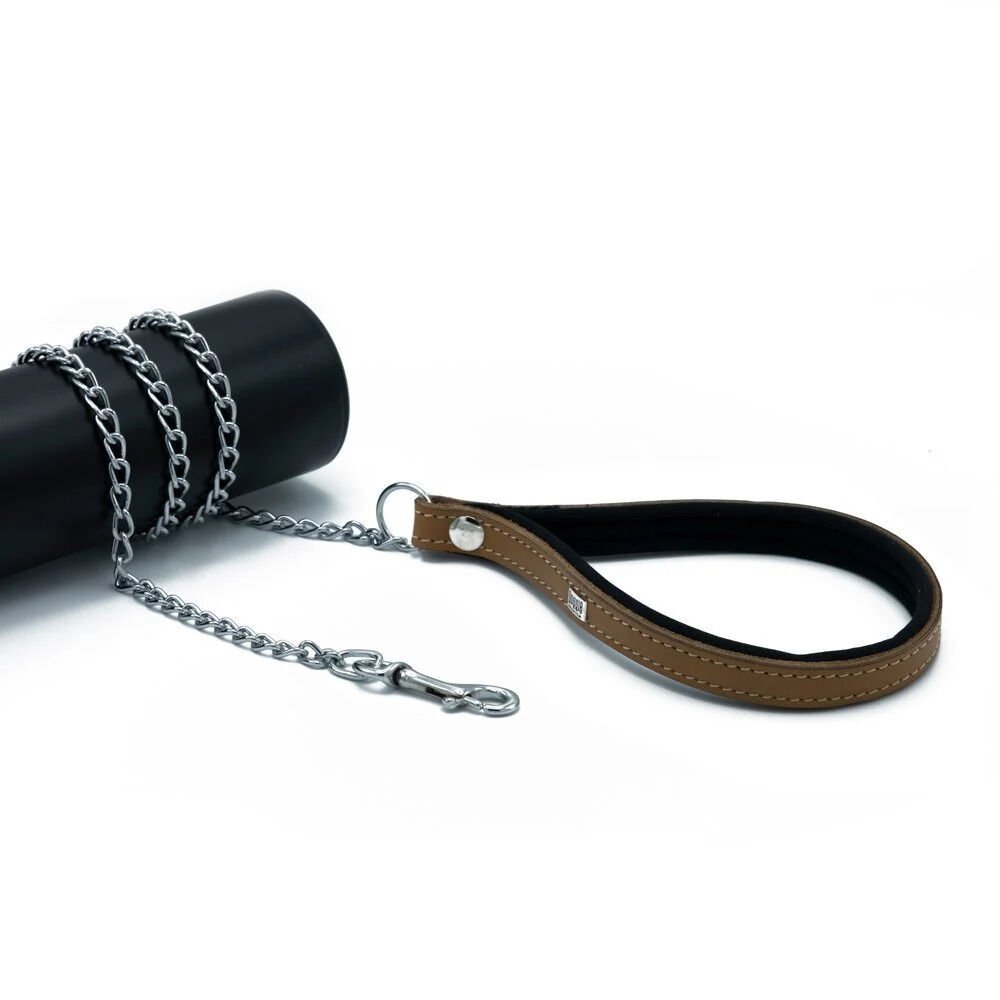 Doggie Comfort Deri Saplı Zincirli Köğek Gezdirme 2x110 cm Camel