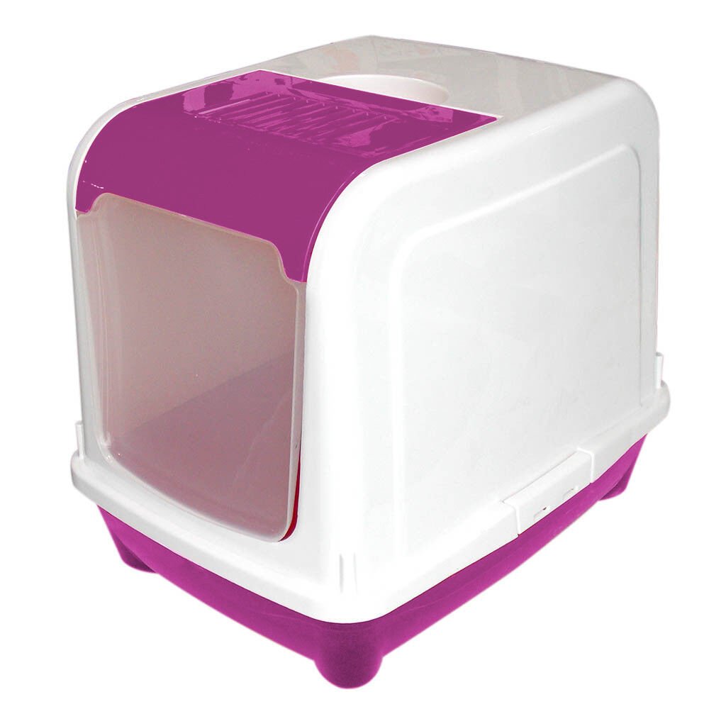 Kapalı Çift Açılır Kedi Tuvaleti 50/38/42 cm Pembe Karbon Filtreli