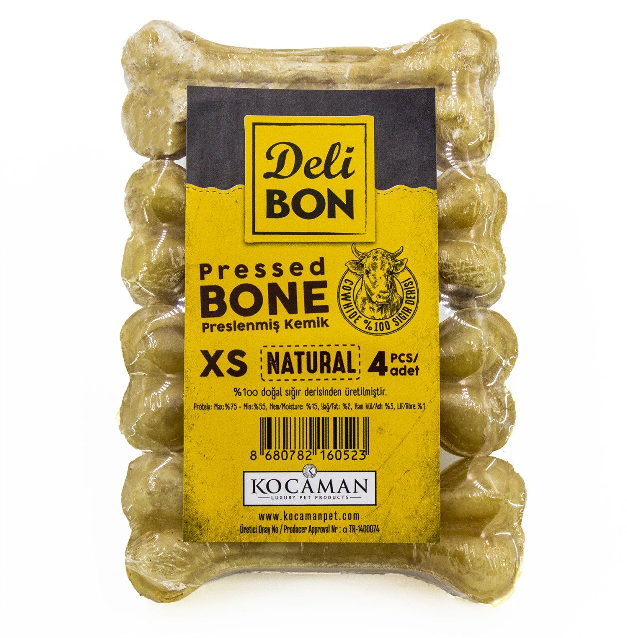 Delibon Deri Köpek Çiğneti Pres Kemik 4x7cm 7cm Natural