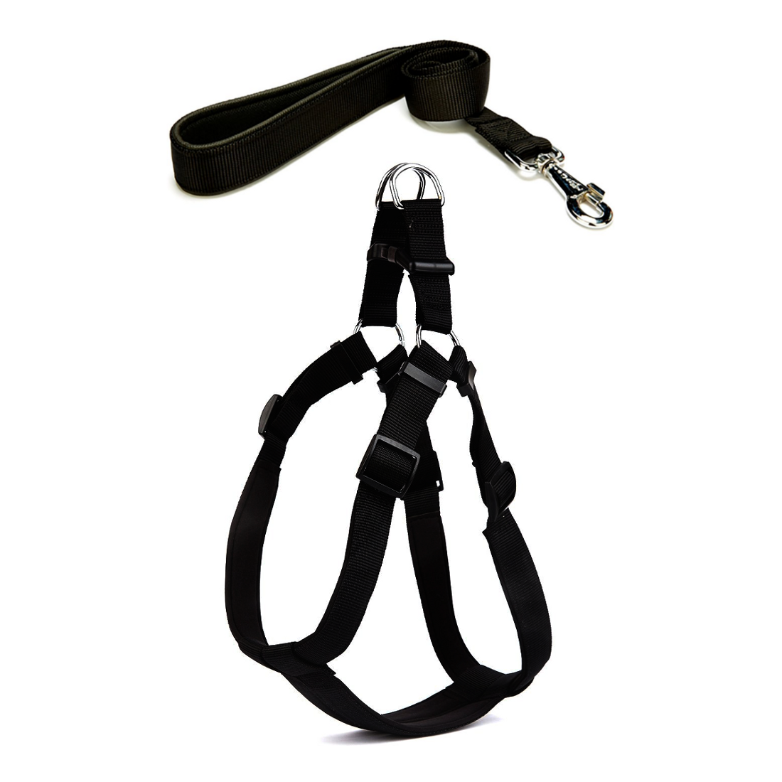 Köpek Göğüs Tasma Seti 40-60 cm Siyah + Gezdirme Kayışı