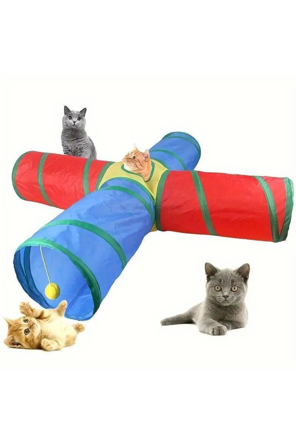 4 Yollu Kedi Tüneli Katlanır Gökkuşağı Kedi Köpek Oyun Tüneli Evcil Hayvan Oyun Tüneli 125 cm