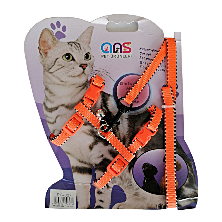 Çizgi İşlemeli Kedi Göğüs Bel Tasması Dokuma Turuncu 20 * 32 cm