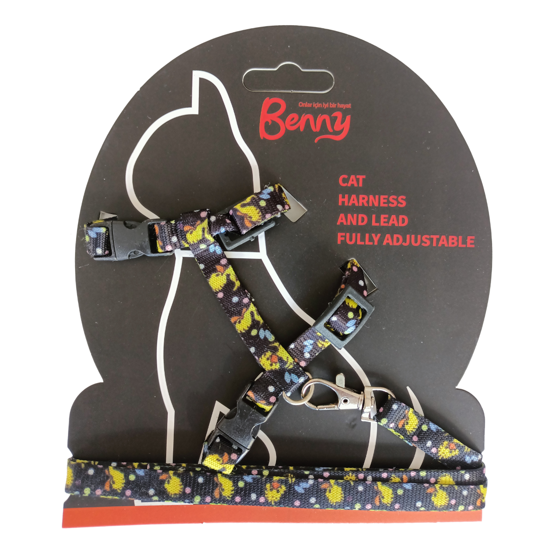 Markapet Duck Siyah Kedi Göğüs Tasması + Gezdirme Kayışı 110 cm