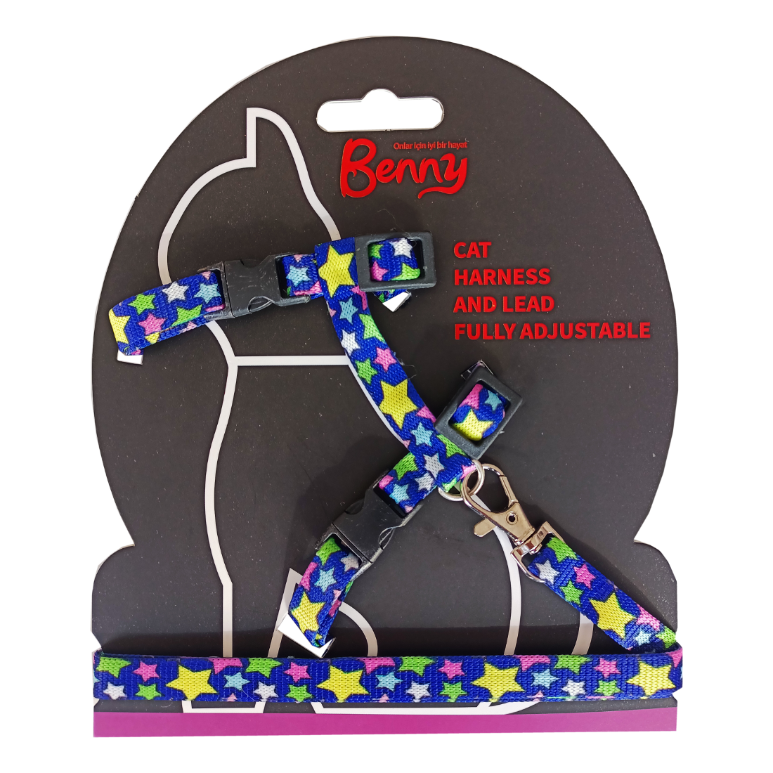 Markapet Mavi Stars Desenli Kedi Göğüs Tasması + Gezdirme Kayışı 110 cm