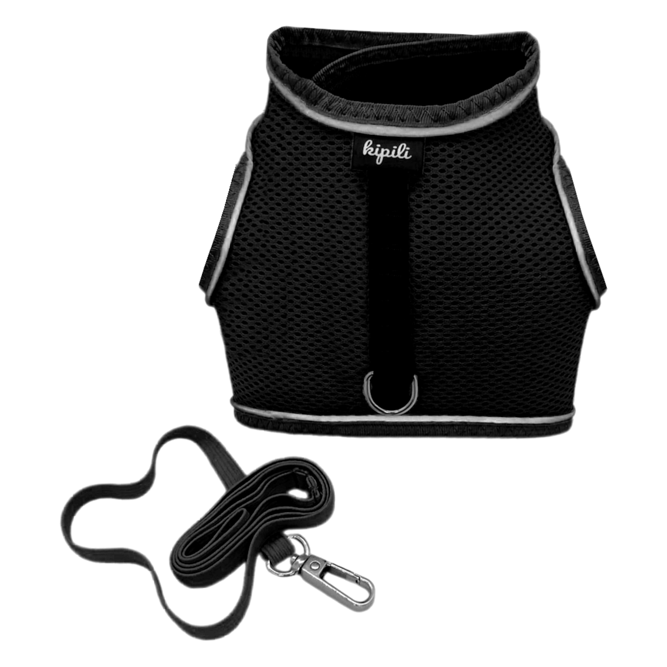 Çift Kilitli Sportif Kedi Köpek Göğüs Tasma Seti 34-44 cm Large Siyah