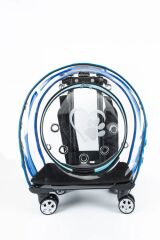 Markapet Şeffaf Model Tekerlekli Kedi Köpek Taşıma Çantası 42 x 40 x 22 cm Mavi 15 kg