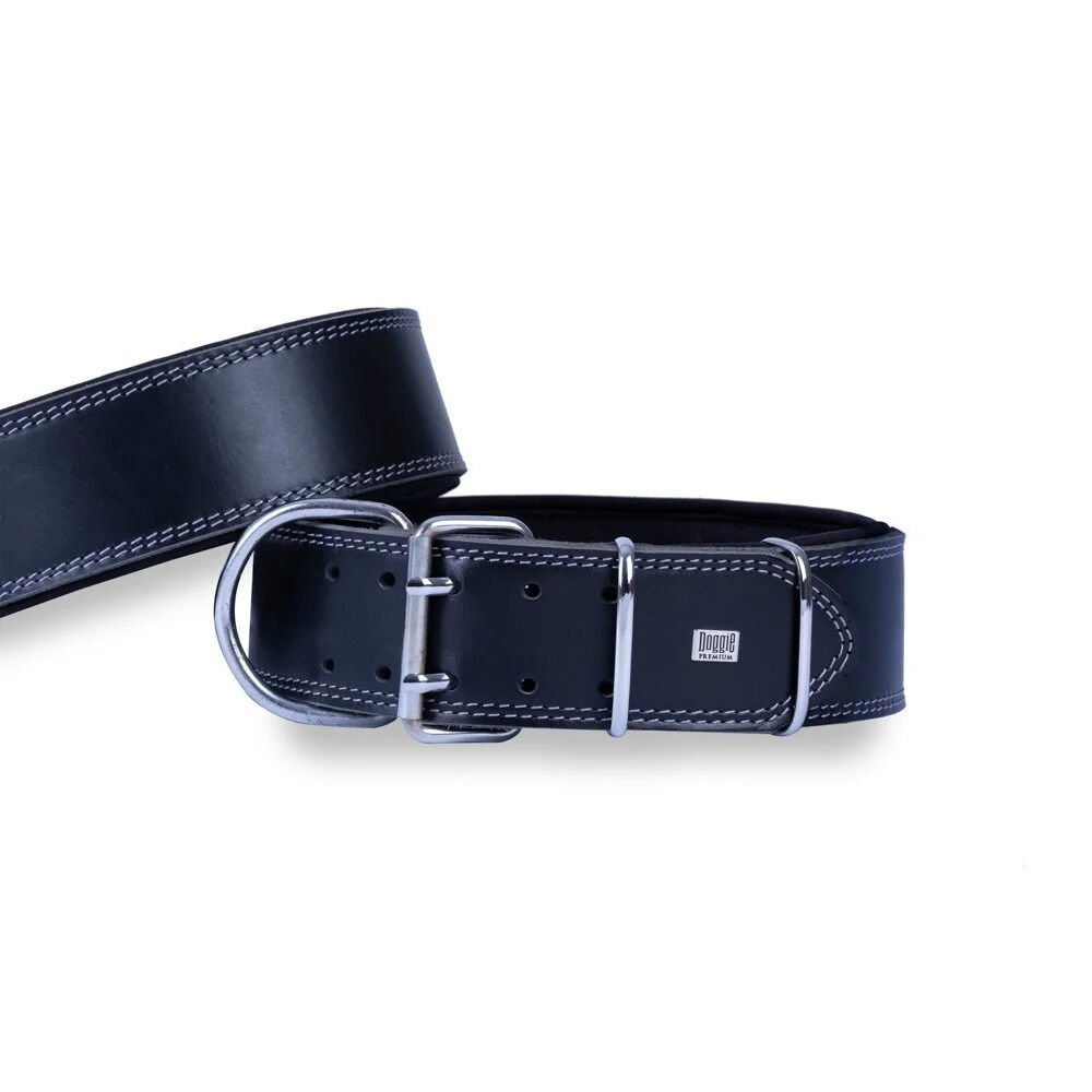 Doggie Konfor Çift Kat Deri El Yapımı Köpek Boyun Tasması 6x60-70 cm Siyah