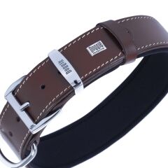 Doggie Gerçek Deriden El Yapımı Kemik Süslü Köpek Boyun Tasması 4x52-60 cm Kahverengi