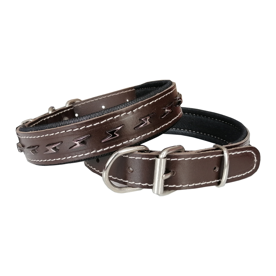 Deri Metal İşlemeli Konforlu Köpek Boyun Tasması 60 cm Kahverengi