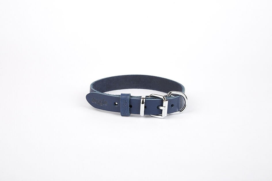 Doggie Deri El Yapımı Köpek Boyun Tasması 1,5x20-26 cm Mavi