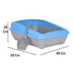 Kedi Tuvalet Kum Kabı 50/37/13.5 cm Açık Mavi + Kürek Hediye