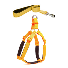 Köpek Göğüs Tasma Seti 50-70 cm Sarı + Gezdirme Kayışı