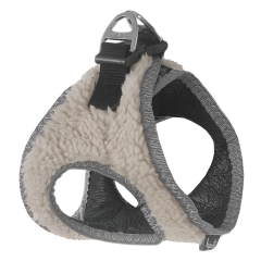 Üç Kilitli Kürklü Kedi Köpek Göğüs Tasması 32-40 cm Medium Krem