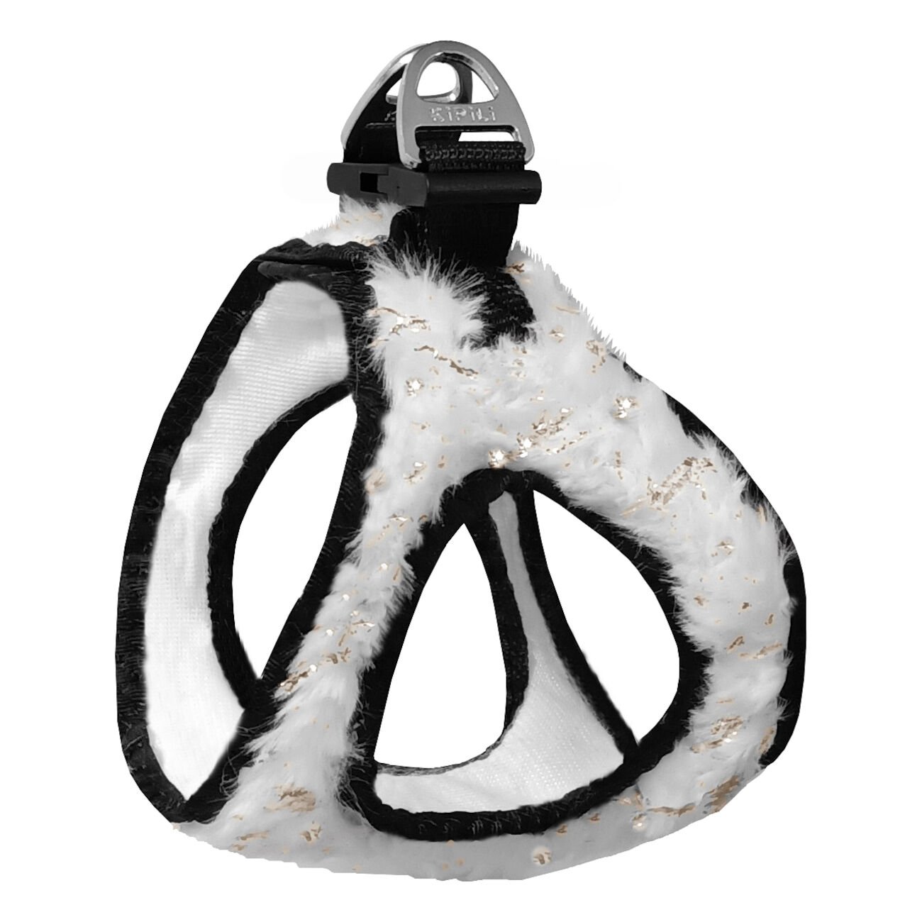 Üç Kilitli Simli Peluş Kedi Köpek Göğüs Tasması 24-28 cm XX-Small Beyaz