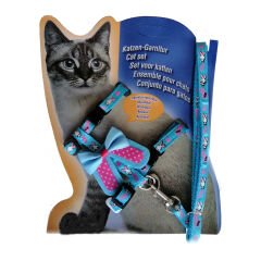 Atlantik Kurdelalı Desenli Kedi Göğüs Bel Tasması 20*32 cm Turkuaz
