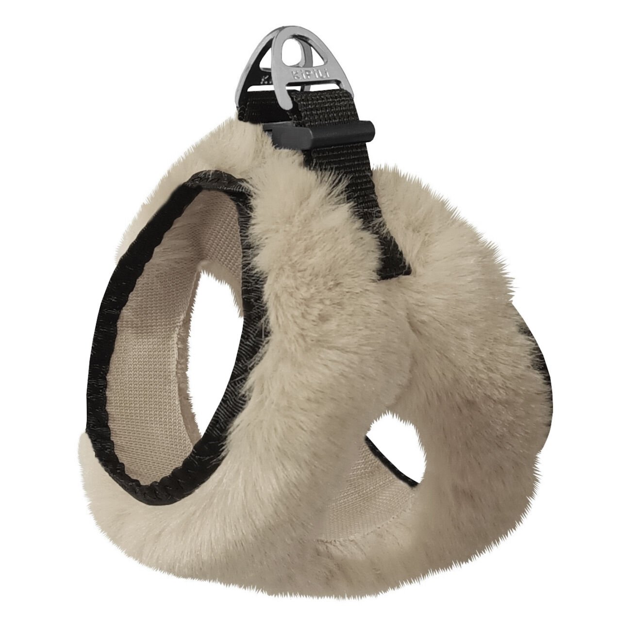 Üç Kilitli Peluş Kedi Köpek Göğüs Tasması 30-38 cm Small Krem