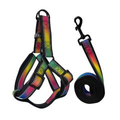 Köpek Göğüs Tasma Seti Reflektörlü Gökkuşağı Desenli 120 cm-40 cm-58 cm Renkli