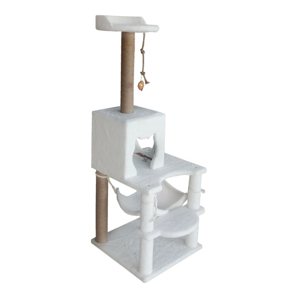 Hamaklı Yuvalı Kedi Tırmalama Tahtası Oyun Alanı 145 cm Beyaz