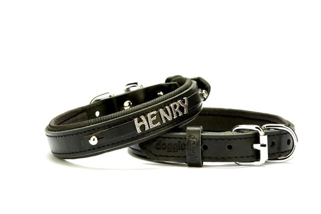 Doggie Deri İsimlikli Köpek Tasması 2x35-40 cm Siyah