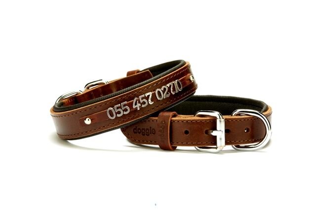Doggie Deri İsimlikli Köpek Tasması 2,5x37-45 cm Kahverengi