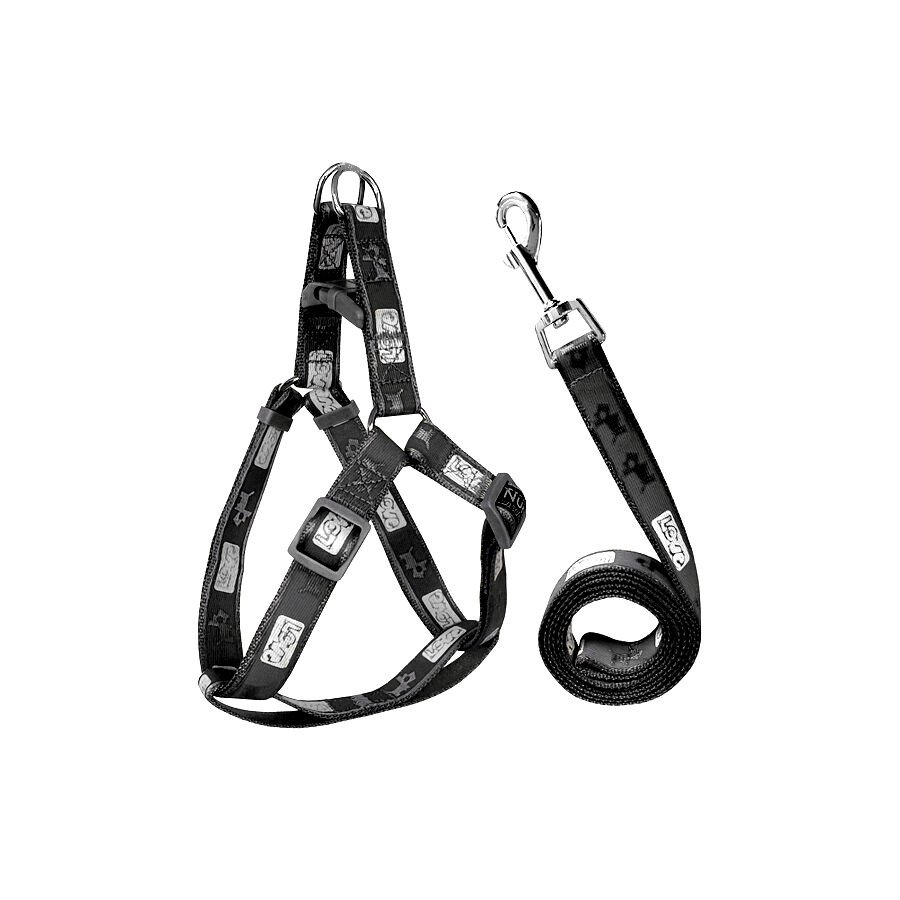 Köpek Göğüs Tasma Seti Köpek Desenli 120 cm-34 cm-47 cm Siyah