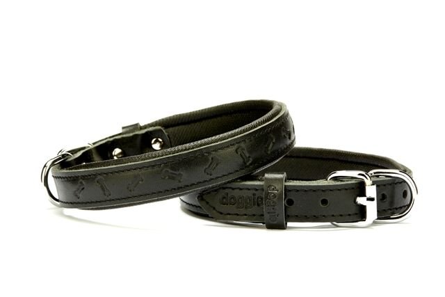 Doggie Kemik Desenli Deri Köpek Boyun Tasması 2,5x37x45 cm Siyah
