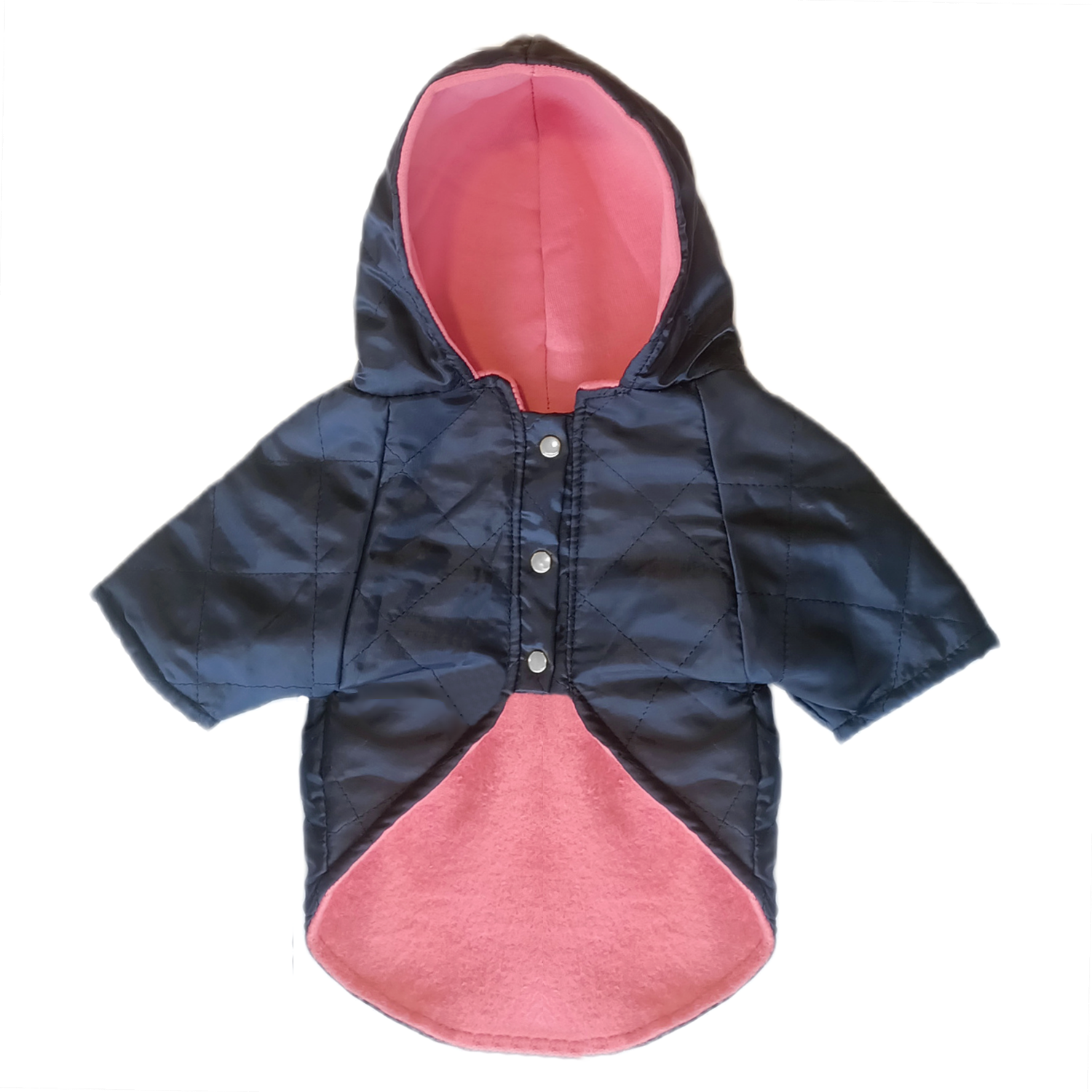 Kapşonlu Ve Astarlı Köpek Montu Medium 31-44 cm Lacivert Pembe