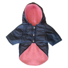 Kapşonlu Ve Astarlı Köpek Montu Large 32-46 cm Lacivert Pembe