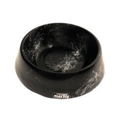 Marbly Siyah Çizgili Mermerit Köpek Mama Su Kabı 700 ml