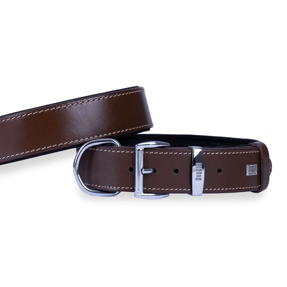 Doggie El Yapımı Konforlu Deri Köpek Tasması 4x52-60 cm Kahverengi