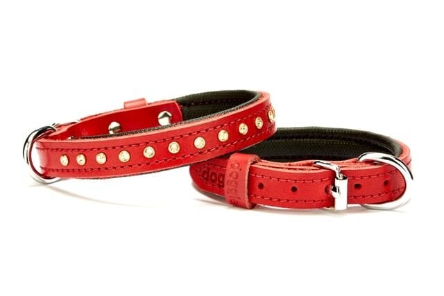 Doggie Konforlu Deri Swarovski Kristal Taşlı Köpek Boyun Tasması 1,5 x 24-30 cm Kırmızı