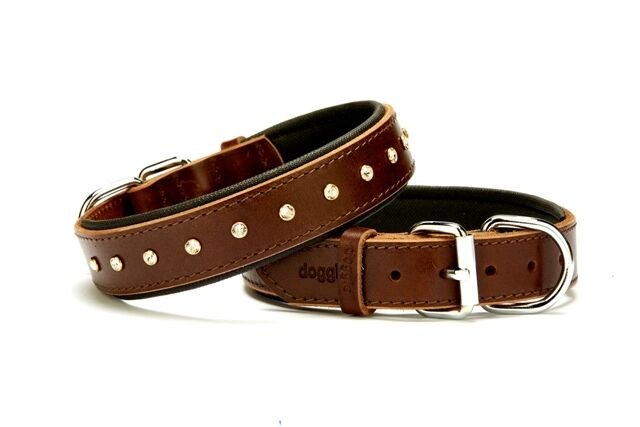 Doggie Kristal Taşlı Köpek Boyun Tasması 3 cm / 55 cm Kahverengi