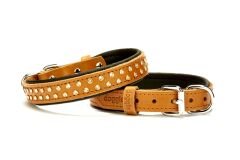 Doggie Konforlu Deri Swarovski Kristal Taşlı Köpek Boyun Tasması 2 x 32-39 cm Kamel